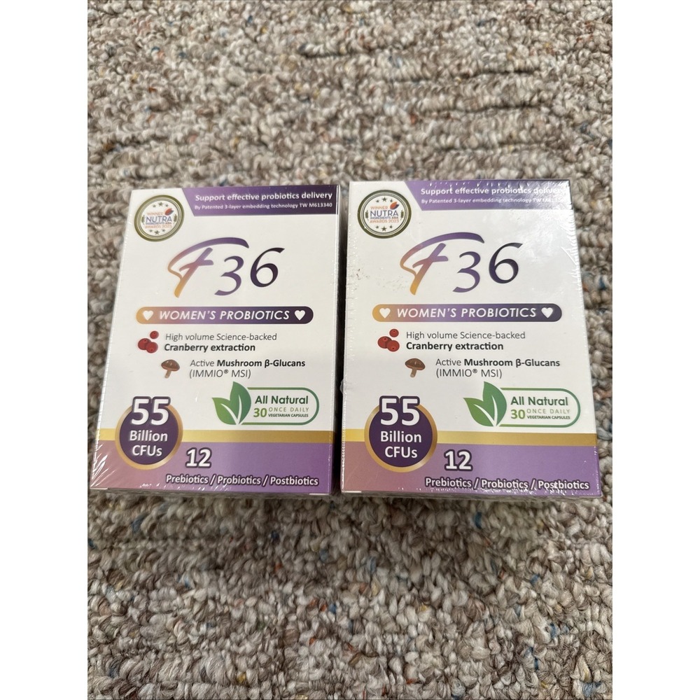 F36 Women's Daily Probiotics All Natural‎ 30 Vegetarian Capsules Lot Of 2 Box's